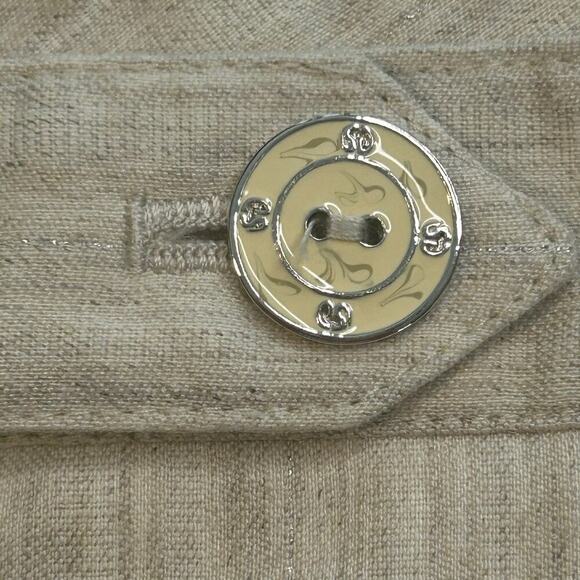 St. John vintage linen blend cream with silver thread straight pants size 14 - Picture 2 of 8